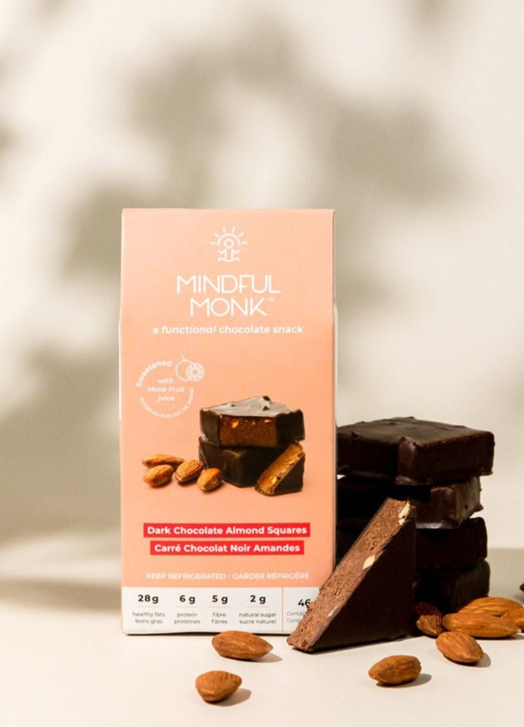 Dark Chocolate Almond Squares sweetened with Monk Fruit - Mindful Monk