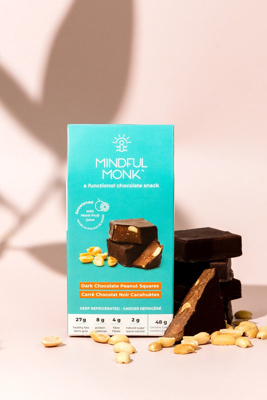 Dark Chocolate Peanut Squares sweetened with Monk Fruit - Mindful Monk